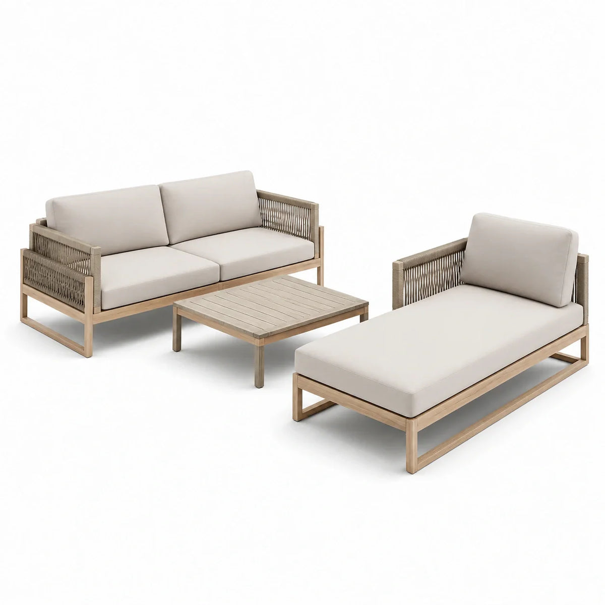 Ensemble salon de jardin en bois d'acacia et corde beige - 2026