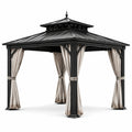 Pavillon en aluminium avec toit en acier et rideaux polyester 3x3m noir/beige - 2026