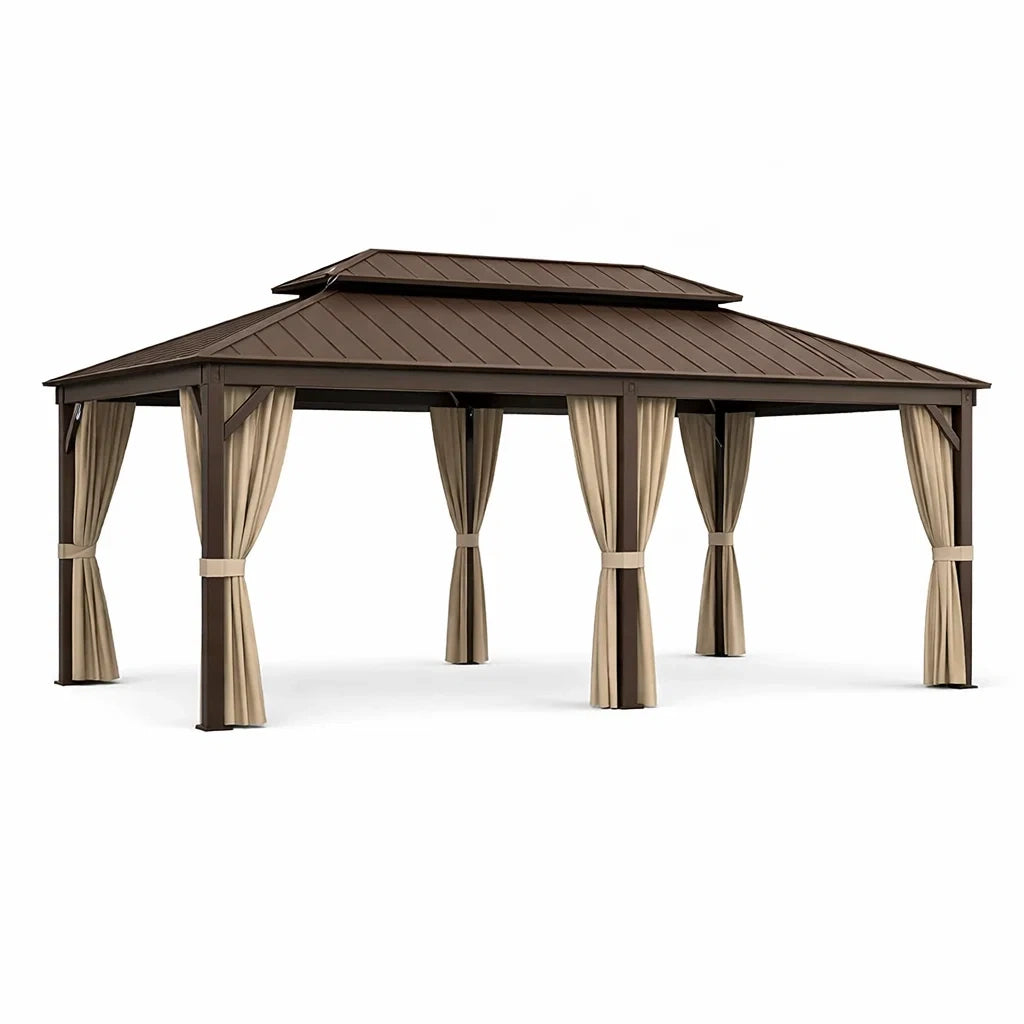 Pavillon en acier et aluminium avec toit double marron et beige - 2026