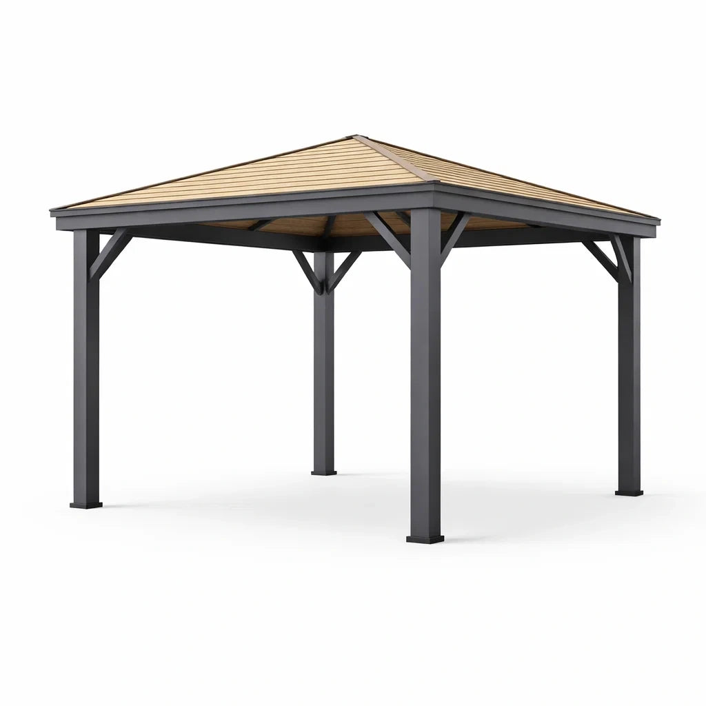 Pavillon en Métal Noir avec Toit en Bois - 2026