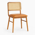 Chaise de salle à manger en Bois et Rotin avec Assise en Cuir Synthétique - 2026