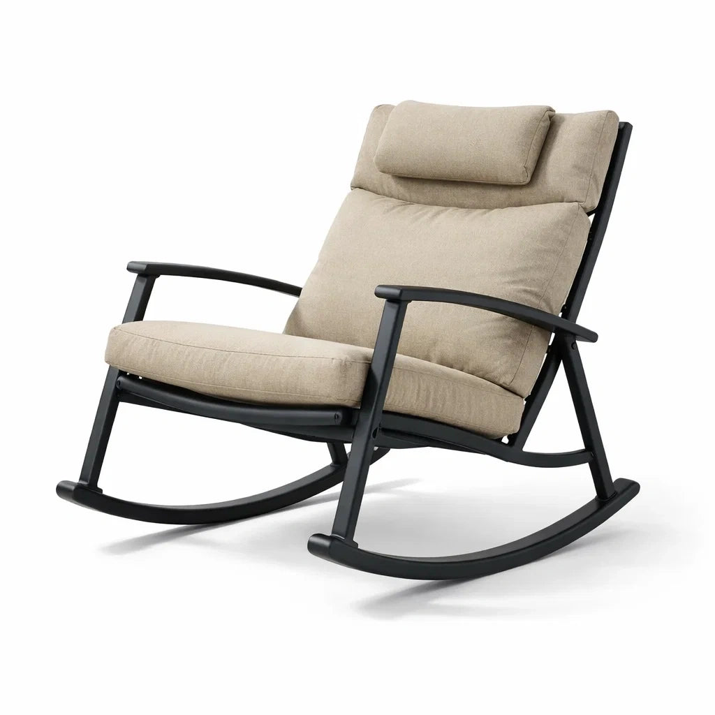Fauteuil à bascule de terrasse en métal avec revêtement en tissu beige - 2026