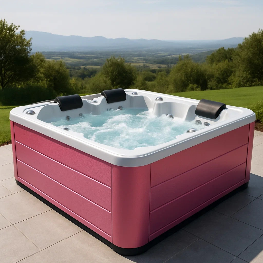 Bain à remous carré 4 places en acrylique rose avec massage - 2026