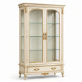 Vitrine classique en bois et verre à 2 portes et 1 tiroir, ivoire, doré et transparent, 110 × 45 × 200 cm - 2026