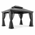 Pavillon de jardin en aluminium avec toit en polycarbonate et rideaux en polyester - 2026