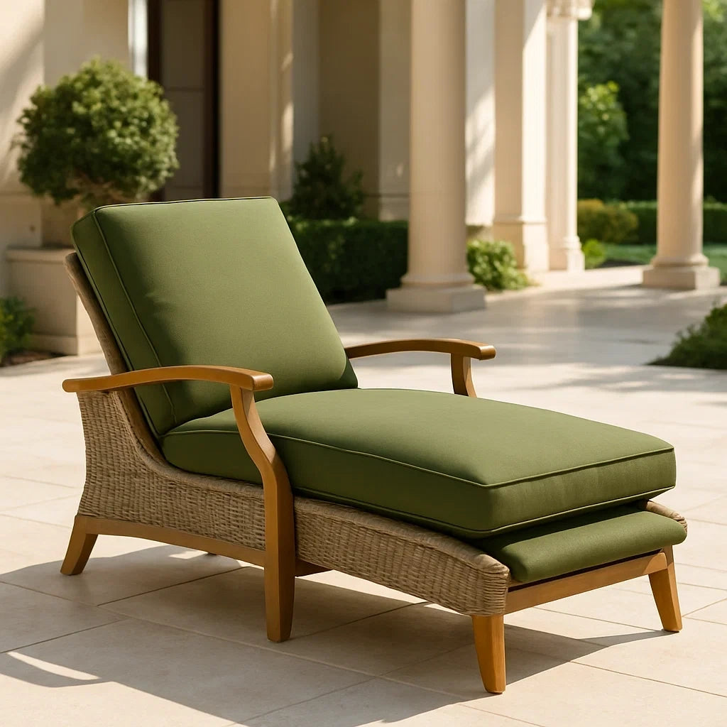 Chaises longues d'extérieur chaise longue extérieure en résine tressée avec coussin vert rembourré en mousse - 2026
