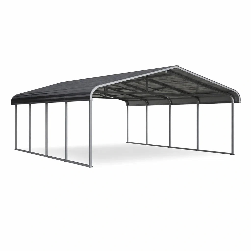 Abri voiture en acier galvanisé et polycarbonate ondulé gris - 2026