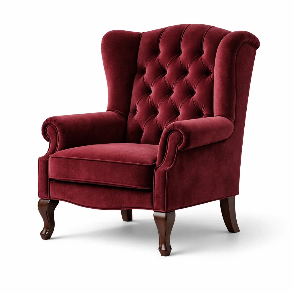 Fauteuil en velours rouge avec accoudoirs sculptés - 2026