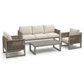 Salon de jardin moderne 4 pièces beige et taupe avec canapé 3 places 200 × 78 × 81 cm, 2 fauteuils et table basse - 2026
