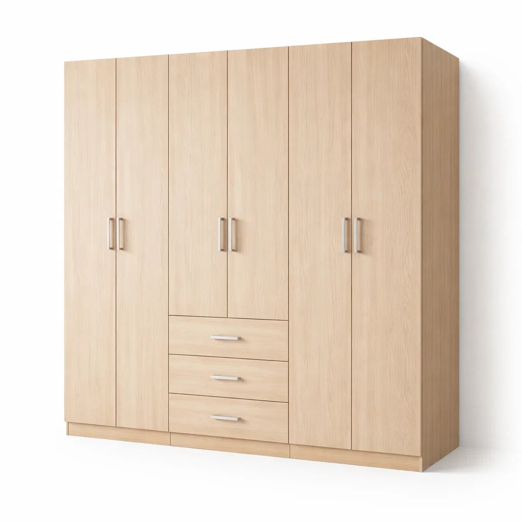 Armoire en bois de chêne clair avec portes et tiroirs - 2026