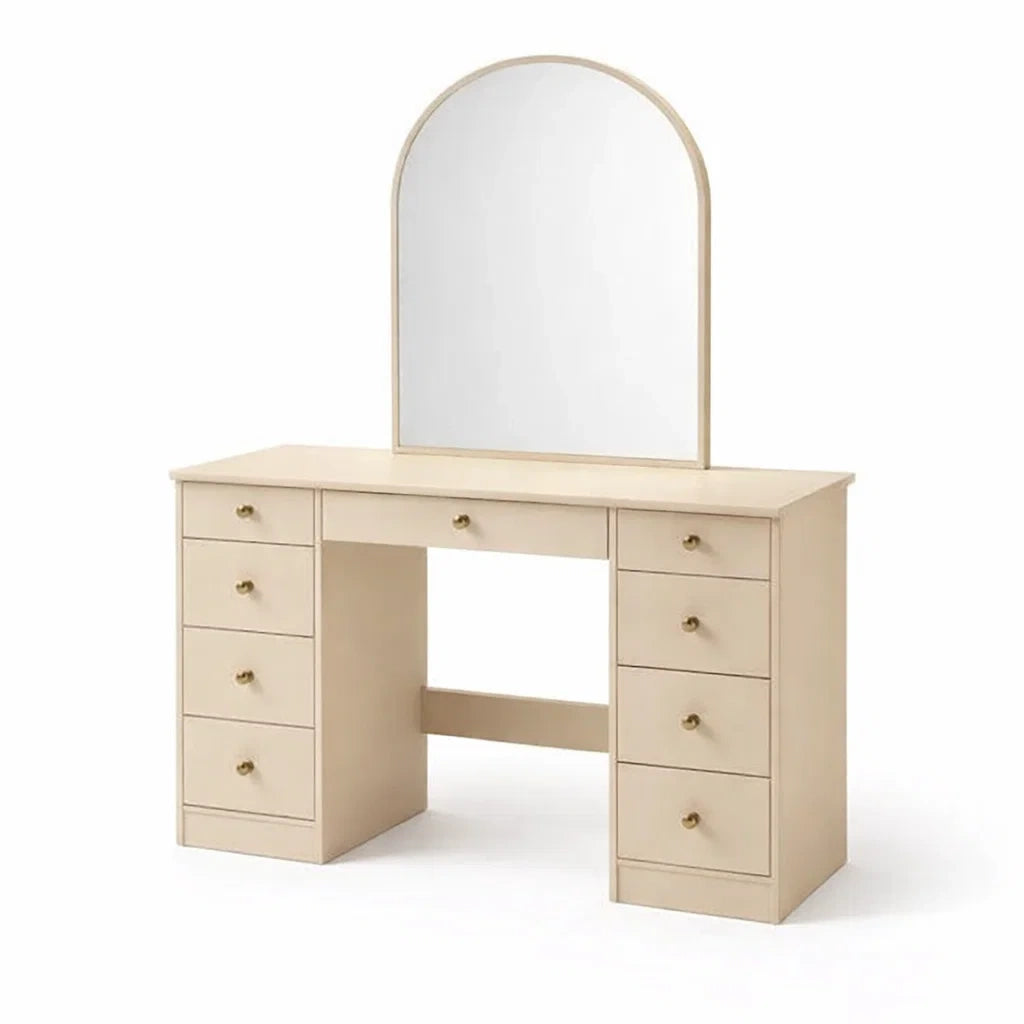 Coiffeuse en bois avec miroir 9 tiroirs crème - 2026