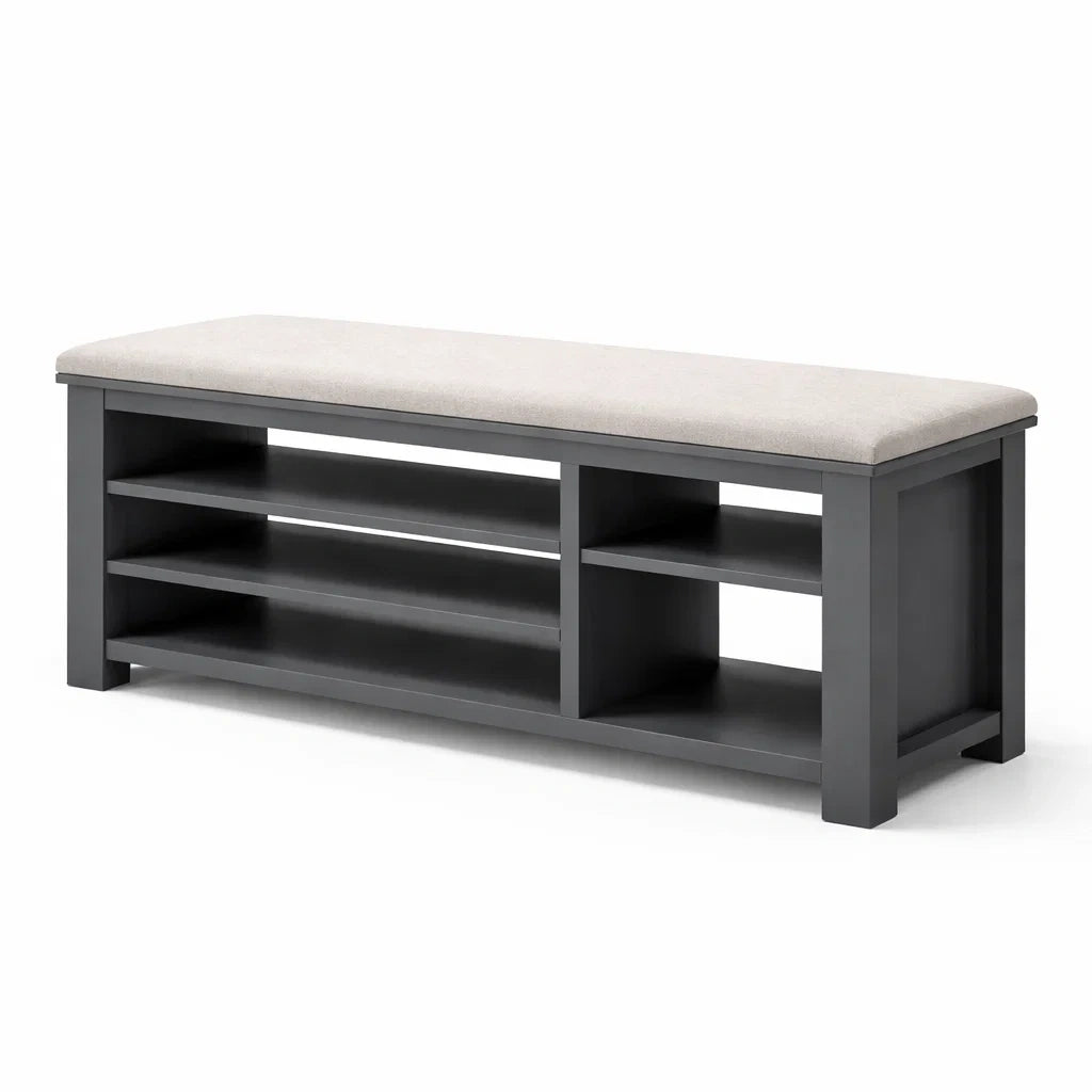 Banc à chaussures en MDF avec coussin en tissu gris 120 x 40 x 45 cm - 2026