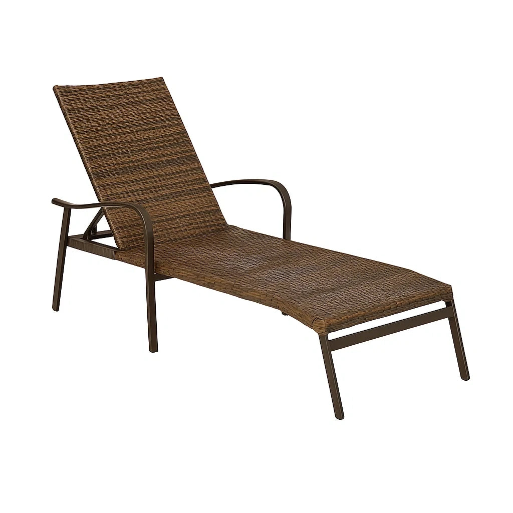 Chaise longue de jardin en rotin marron avec cadre en métal - 2026