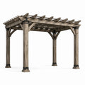 Pergola de jardin rustique en bois brun et acier noir avec toit ajouré, 427 × 305 × 244 cm - 2026