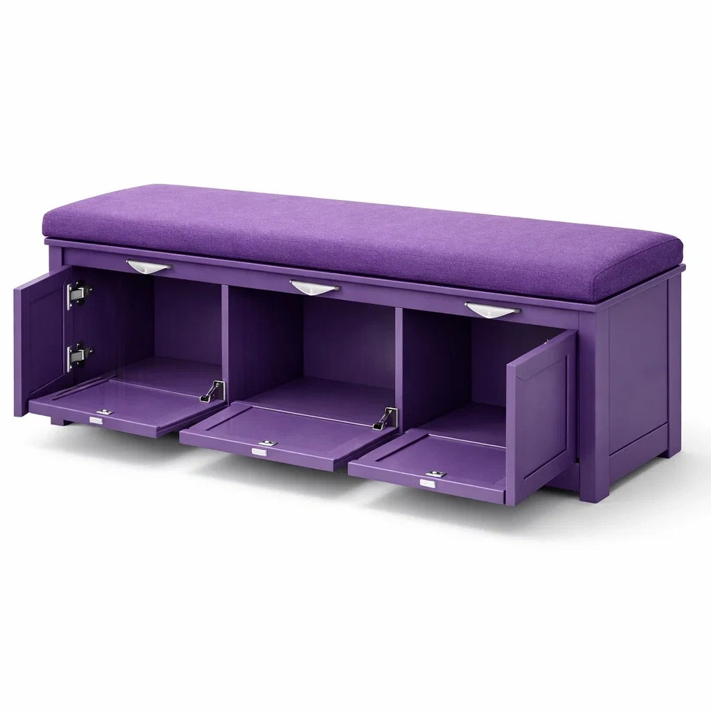 Banc de rangement en bois avec coussin en polyester violet - 2026