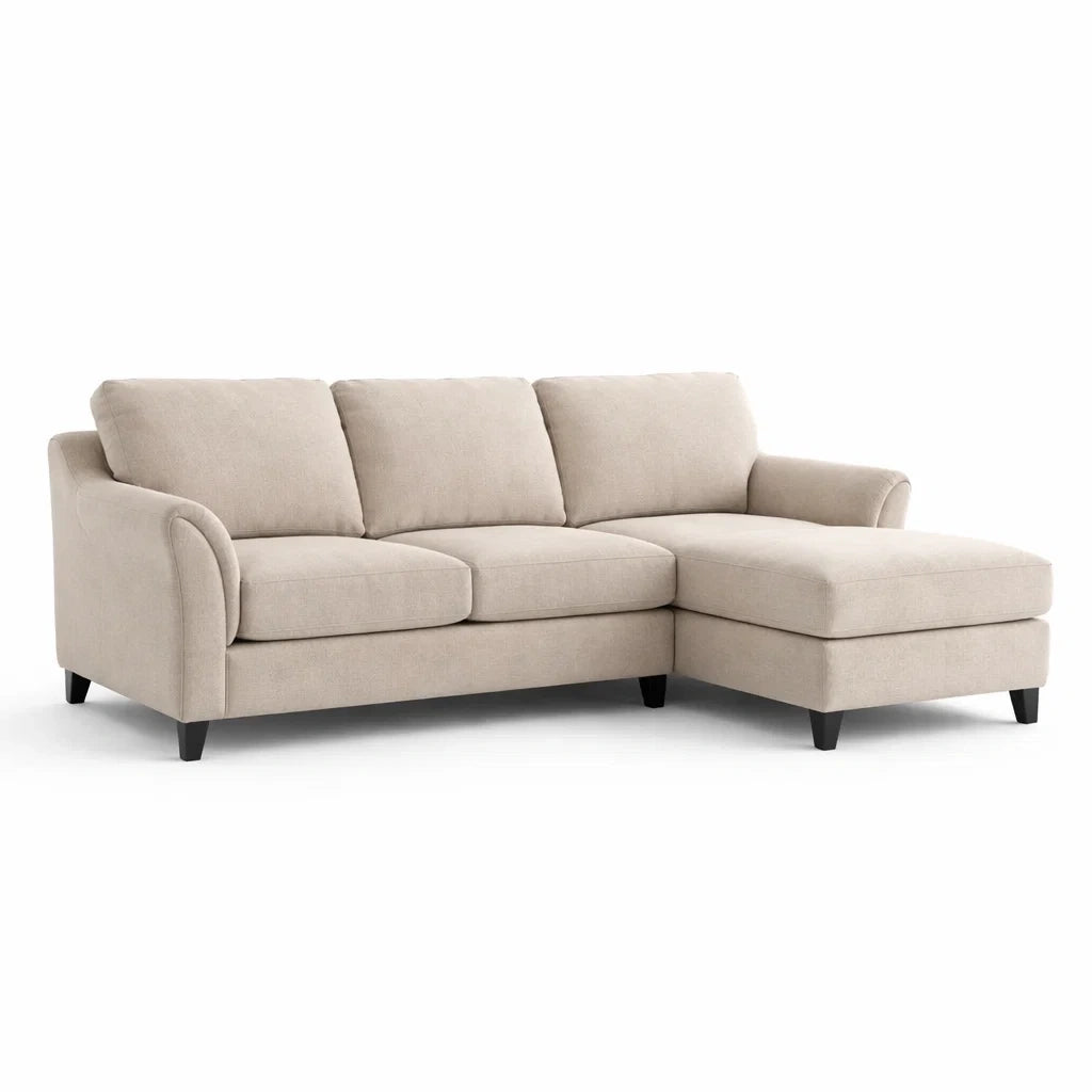 Canapé d’Angle en Tissu Beige avec Structure en Bois - 2026