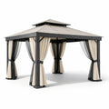 Pavillon de jardin en aluminium avec rideaux en polyester beige et noir - 2026