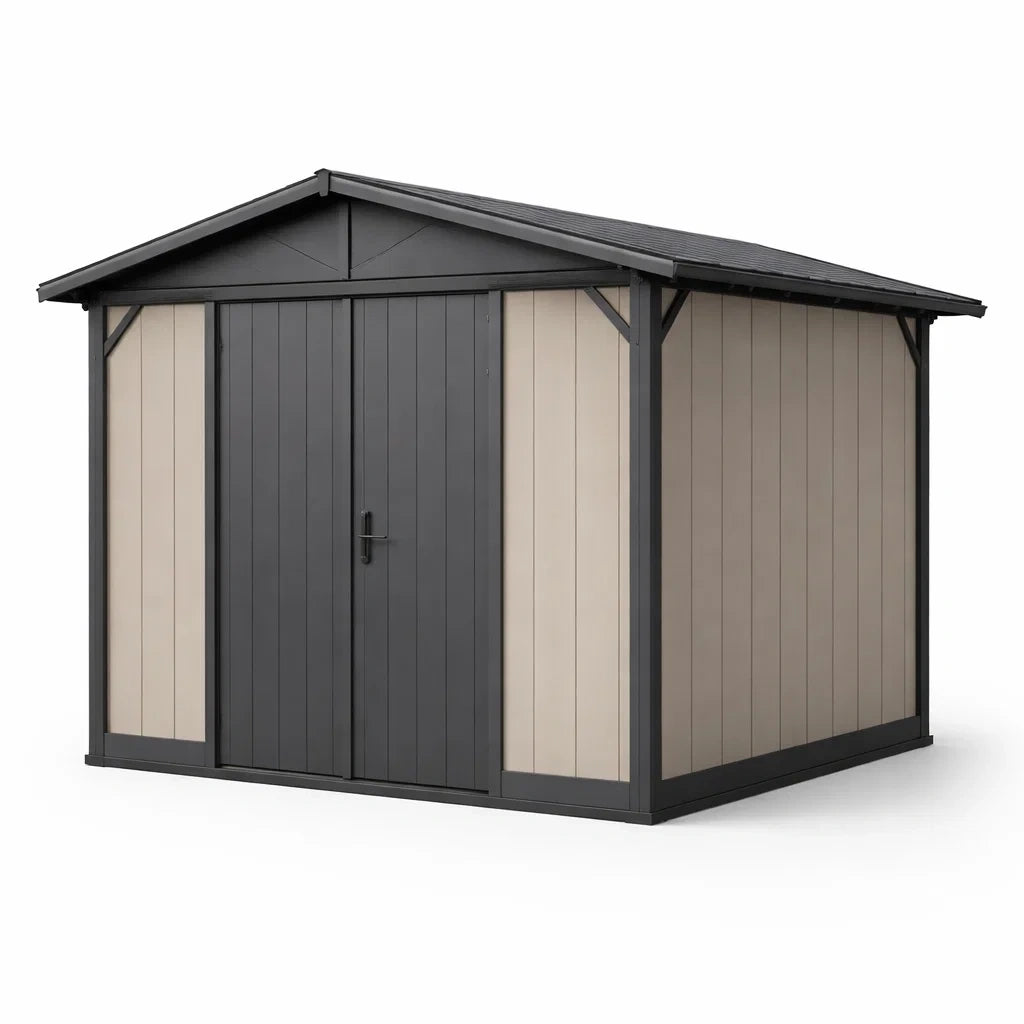 Abri de jardin en résine gris et beige - 2026