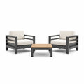 Ensemble de détente en aluminium noir avec coussins blancs et table basse en teck - 2026