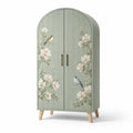 Armoire en bois vert avec motif floral et oiseau et deux portes - 2026