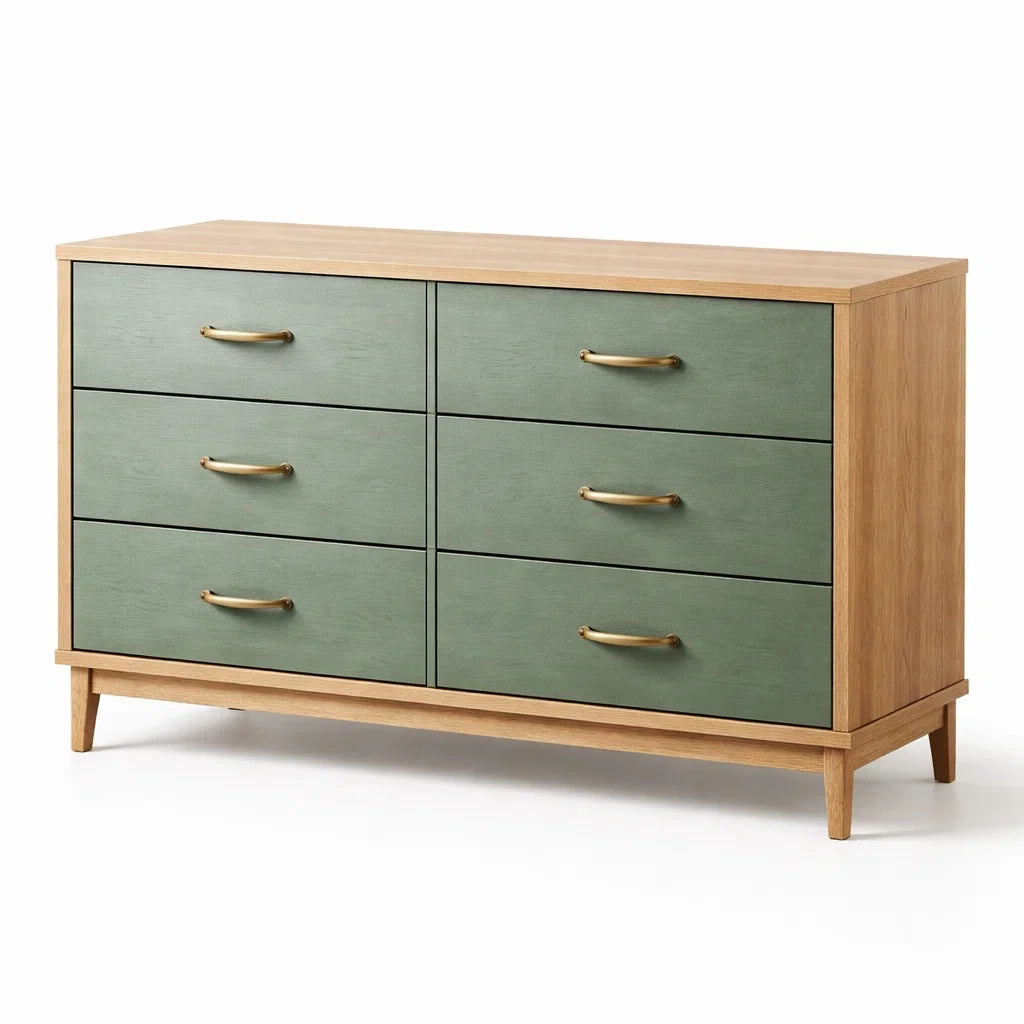 Commode en bois avec façade verte et 6 tiroirs - 2026