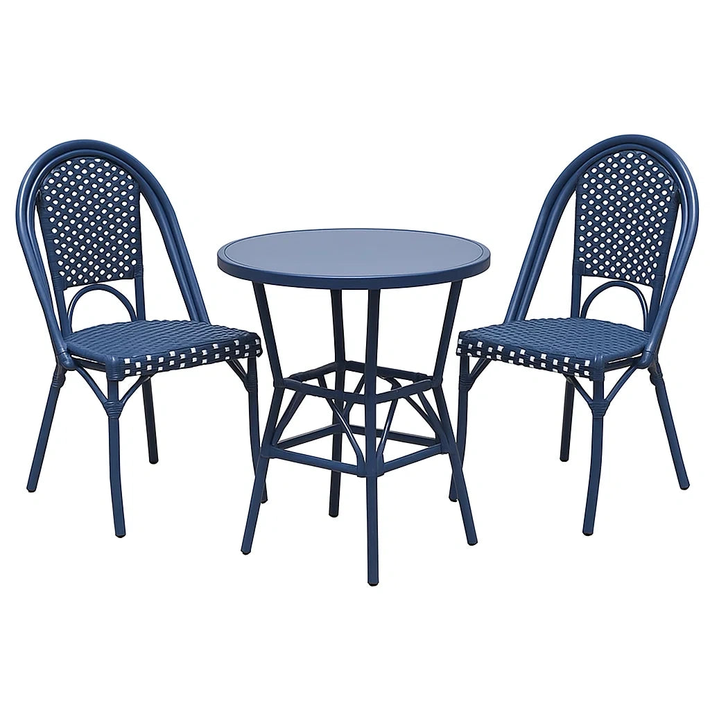 Petit ensemble de conversation de jardin ronde et chaises d'extérieur en métal bleu - 2026