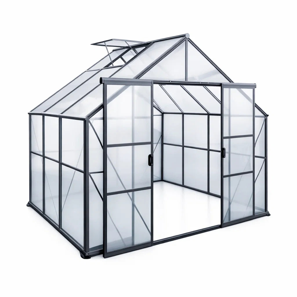 Serre en aluminium et polycarbonate gris avec ventilation - 2026
