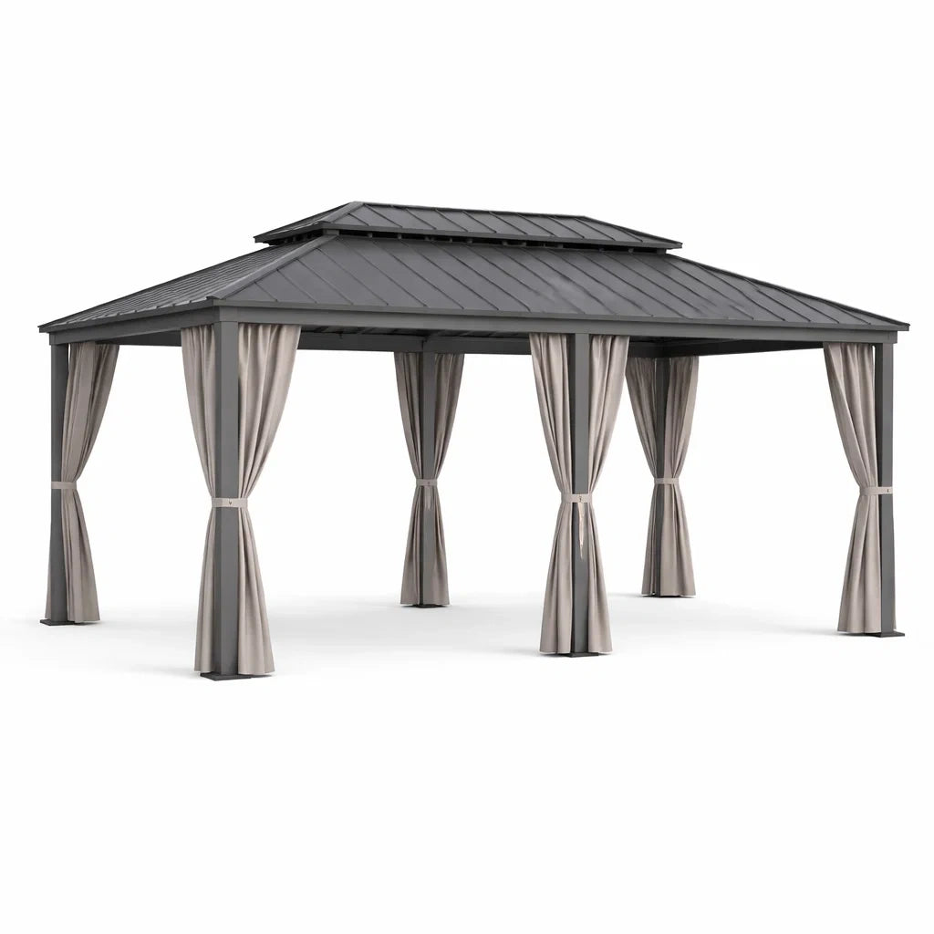 Pavillon de Jardin en Aluminium avec Rideaux Amovibles 500x400x300 cm Gris - 2026