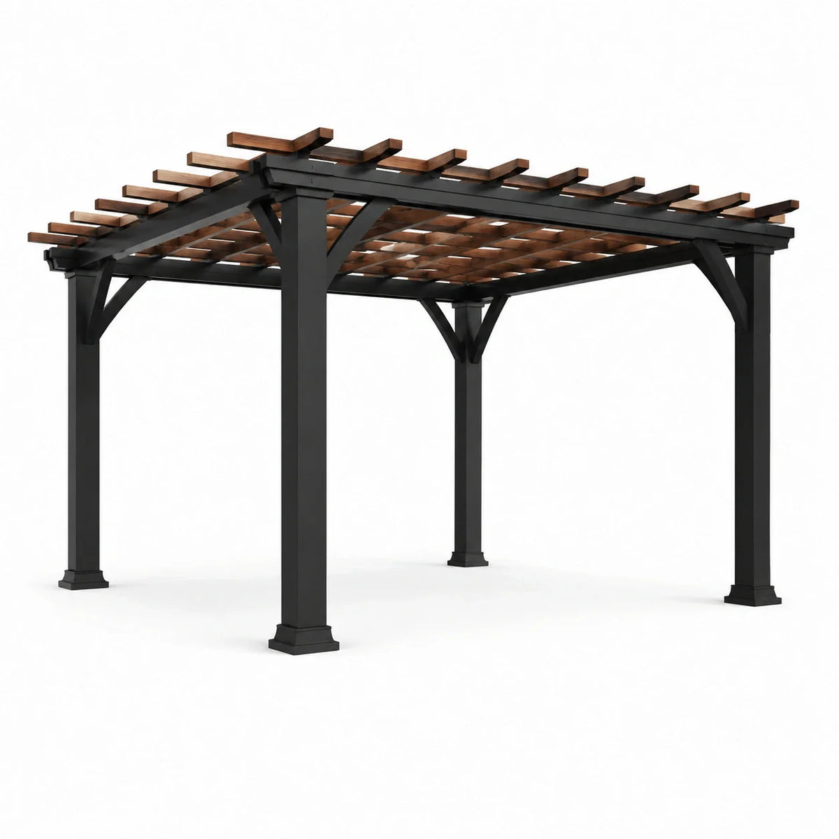 Pergola de jardin en métal et bois noir/marron - 2026