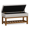 Banc de rangement en lin gris clair et bois - 2026