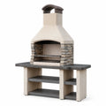 Barbecue de jardin en béton beige, gris et marron, 180 × 65 × 235 cm, avec grille, cheminée, plan de travail et étagères - 2026