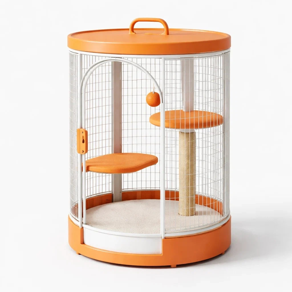Cage à chat cylindrique en métal avec étagères en polyester - 2026
