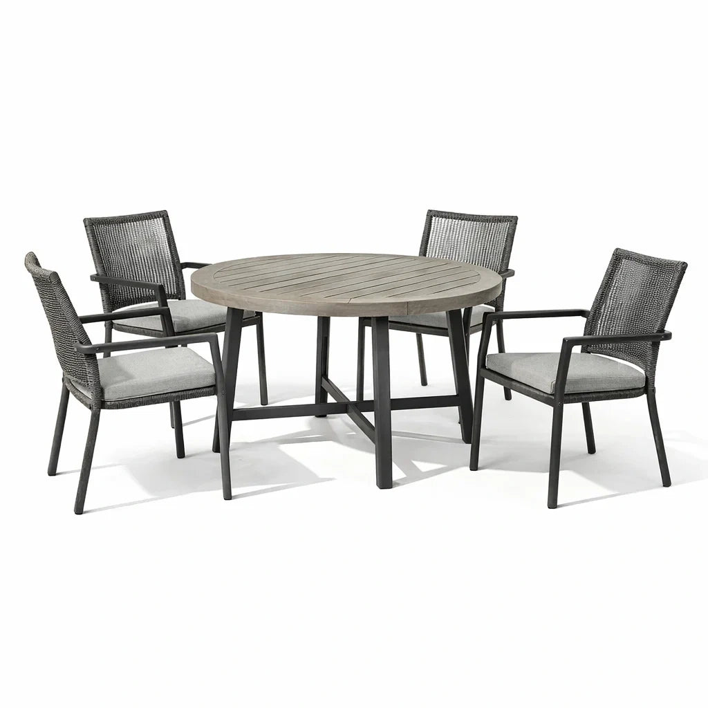 Ensemble table et chaises de jardin avec table ronde en métal et bois - 2026