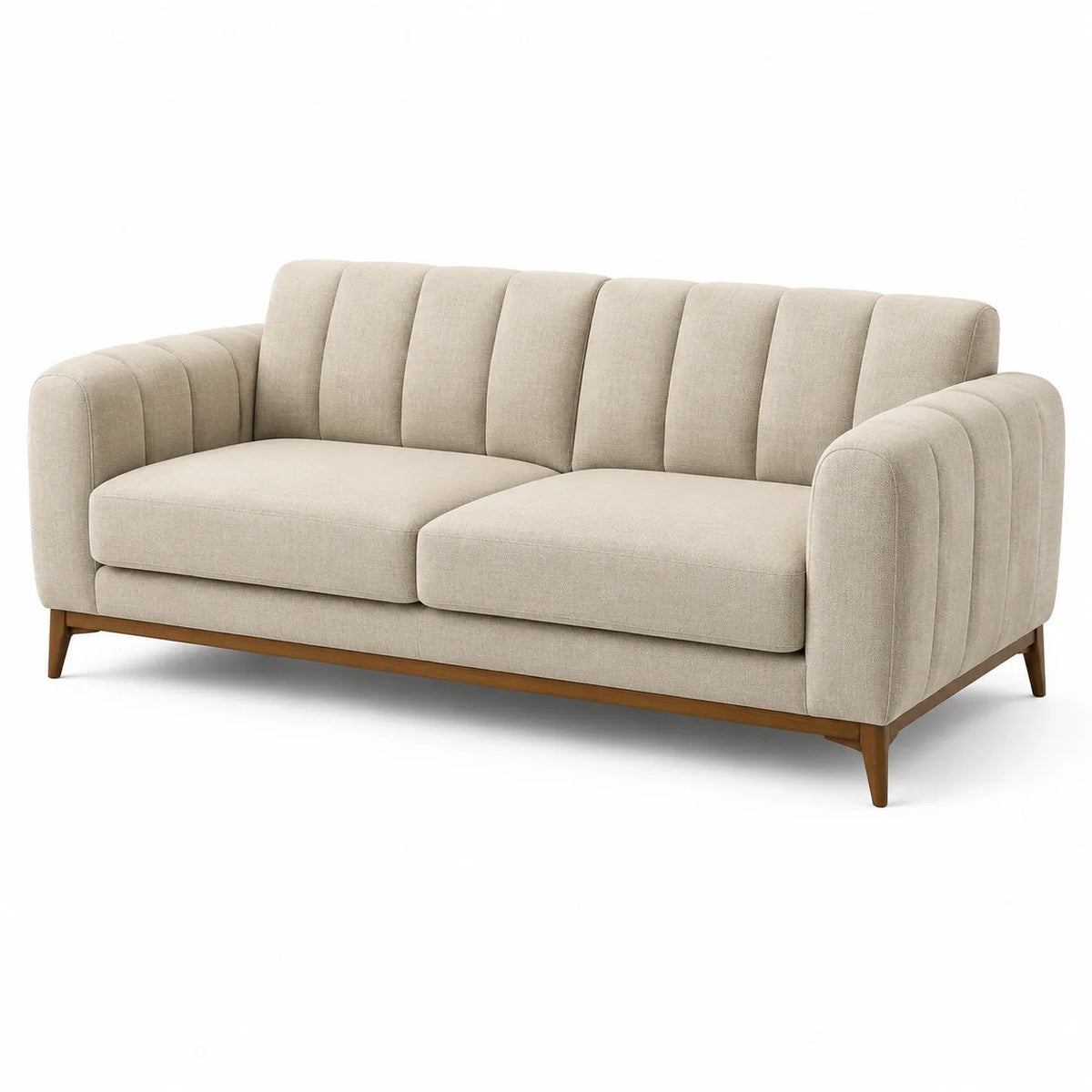 Canapé 3 places en tissu beige avec structure en bois - 2026
