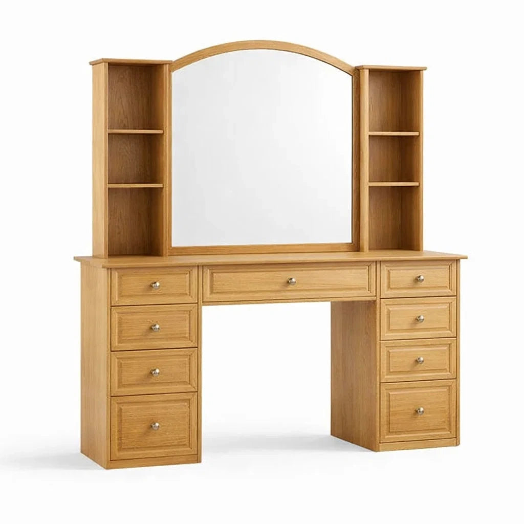 Coiffeuse en bois de chêne avec miroir et étagères - 2026
