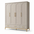Armoire grège et dorée à 4 portes et 3 tiroirs, 200 × 58 × 220 cm - 2026