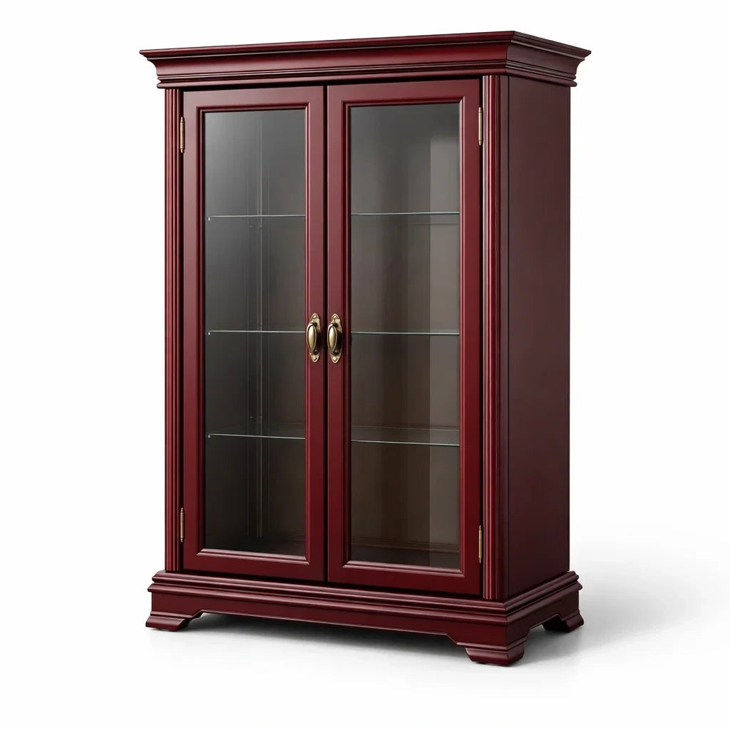 Vitrine en bois avec portes en verre rouge - 2026