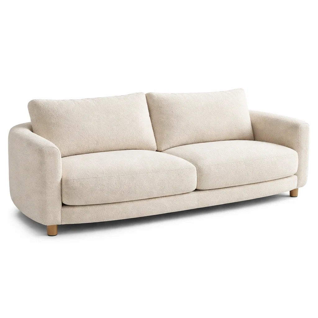 Canapé 3 places en bois et tissu polyester beige - 2026