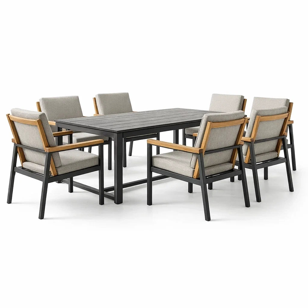 Ensemble de table et chaises d'extérieur en aluminium et teck 6 places - 2026