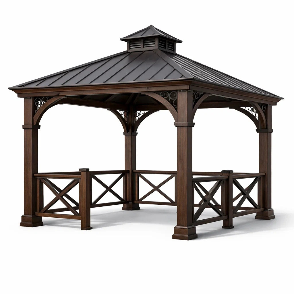 Pavillon de jardin en bois et métal brun 300 x 300 x 300 cm - 2026
