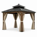Pavillon en Bois et Métal avec Toit Noir à Deux Niveaux et Rideaux Beige - 2026