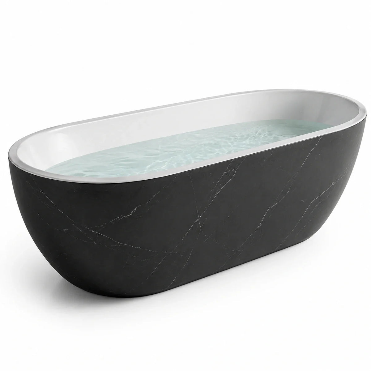 Baignoire îlot en marbre composite noir et blanc 170 cm - 2026