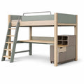 Lit mezzanine en bois gris avec bureau intégré et rangements pour enfants - 2026
