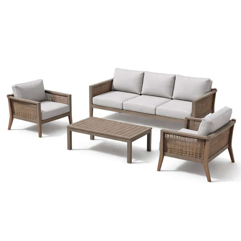 Ensemble de mobilier de jardin en bois et aluminium avec canapés - 2026