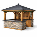 Kiosque bar de jardin en bois massif et pierre avec toit noir 300x300 cm - 2026