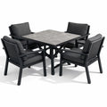 Ensemble table et chaises avec table carrée en métal et coussins gris - 2026