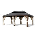 Pavillon en métal avec toit en métal noir et rideaux beige - 2026