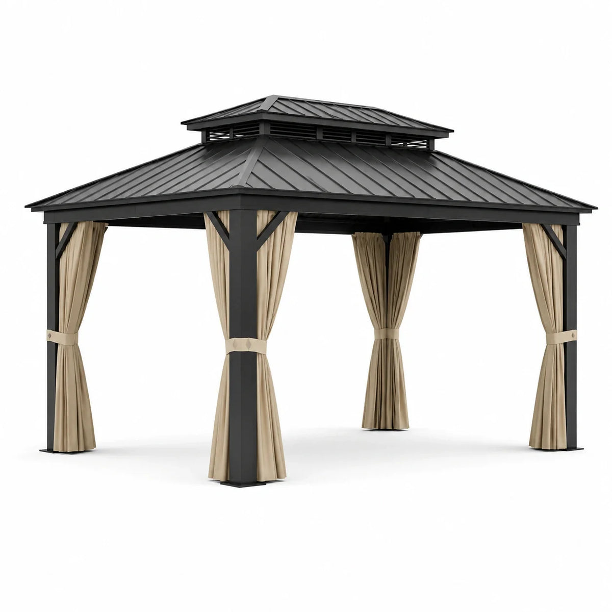 Pavillon extérieur en aluminium et acier avec rideaux en polyester beige - 2026