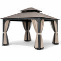 Pavillon de jardin en acier avec rideaux beige - 2026