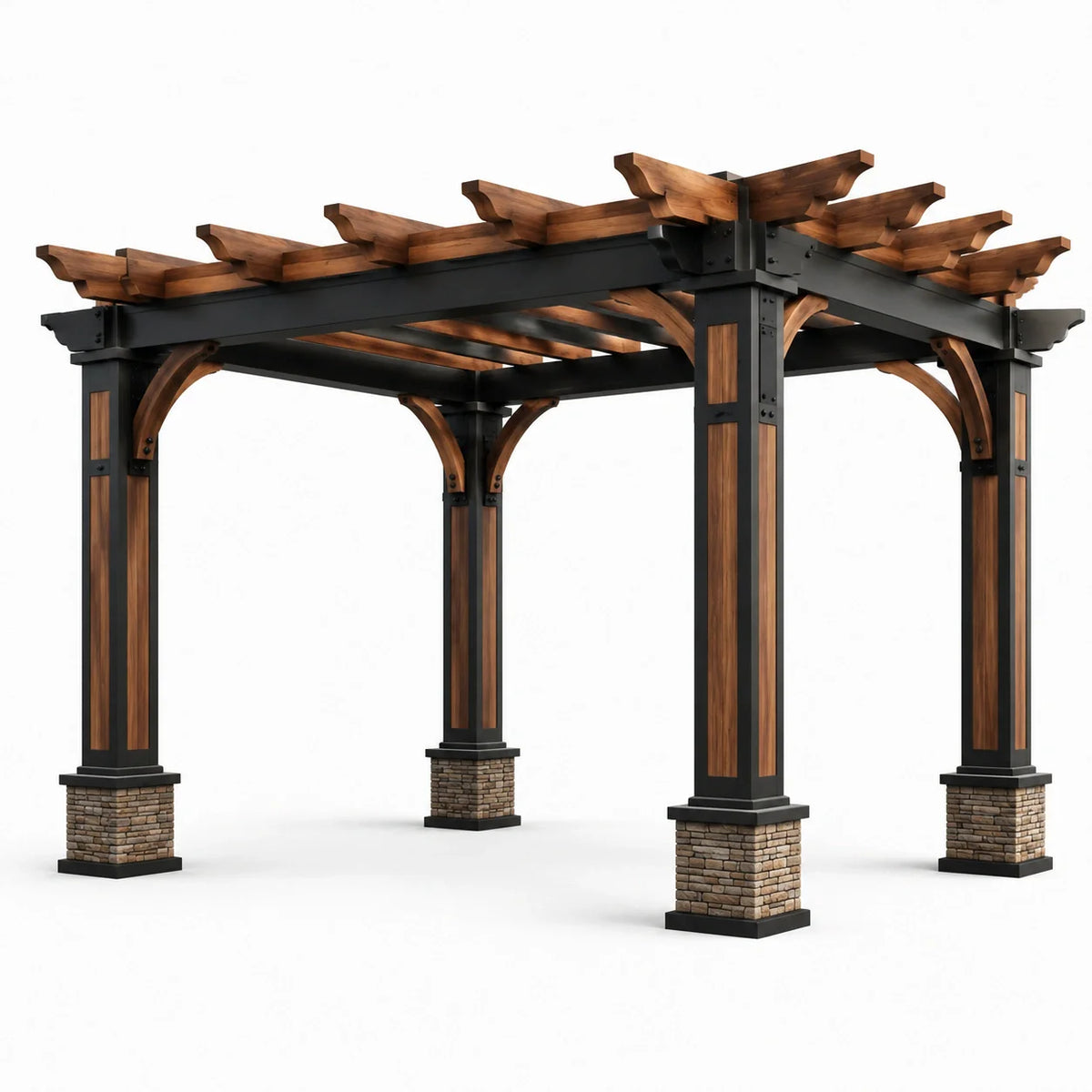 Pergola en bois et acier marron/noir 300 x 300 x 250 cm - 2026